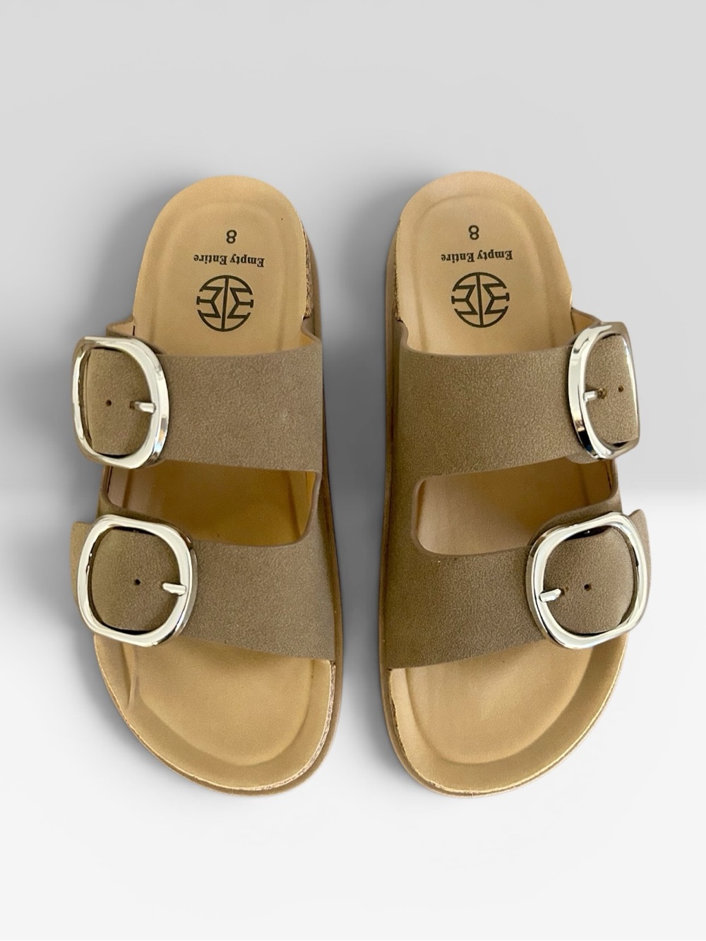 Taupe Double-Buckle Slide Sandals